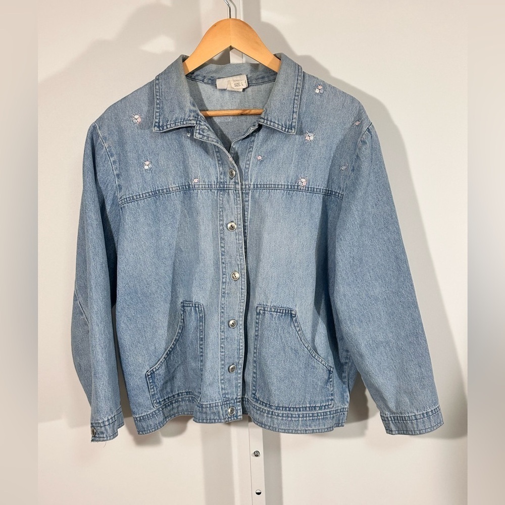 Vintage 1990s Embroidered Denim Jacket Floral Minimalist Jean Jacket G M GRAFF